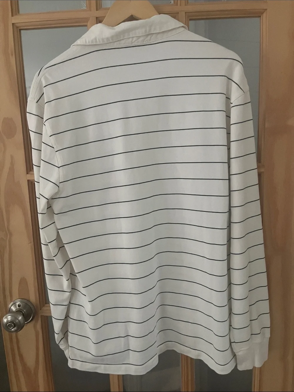 NWOT J. Crew Long sleeve cotton knit Rugby polo shirt mens, striped cream, black